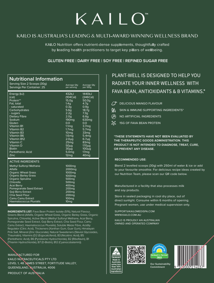 Plant Well (Plant Protein Super Greens) — Mango 750g