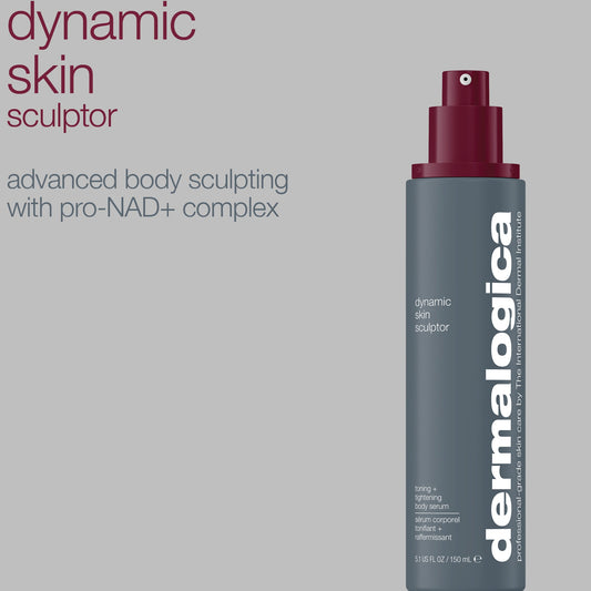 Dermalogica dynamic skin sculptor advertisement with product bottle and before-and-after images.